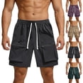 thumbnail image 1 of QIUOMBBP Men's Big and Tall Hiking Cargo Shorts Lightweight Quick Dry Sport Shorts with Zipper Pockets Loose Fit Casual Summer Beach Shorts Purple M, 1 of 10
