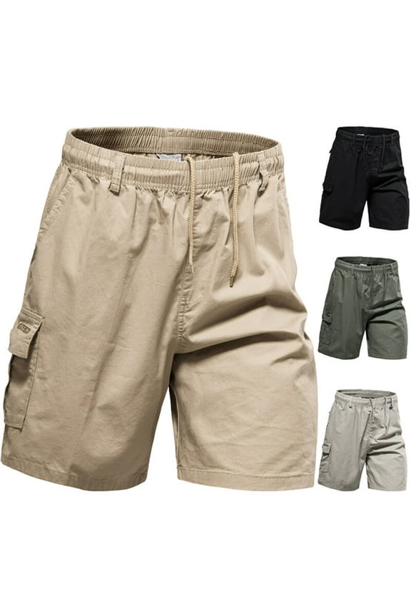Men's Casual Cargo Shorts with Elastic Waist Drawstring Bermudas with Multi Pockets Summer Casual Outdoor Fishing Short Khaki XXL