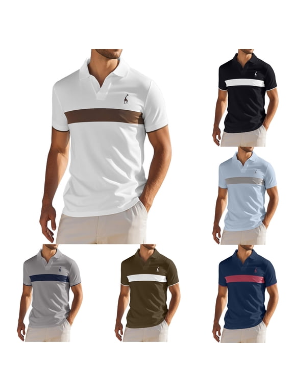 Men's Golf Polos Shirts Summer Loose Business Casual Tees Printed Lapel Collared Short Sleeve Tops Army Green XL