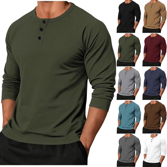 QIUOMBBP Men's Long Sleeve Henley Shirts Solid Color Base Layer Undershirt Botton Lightweight Going Out Tops, Gray, L