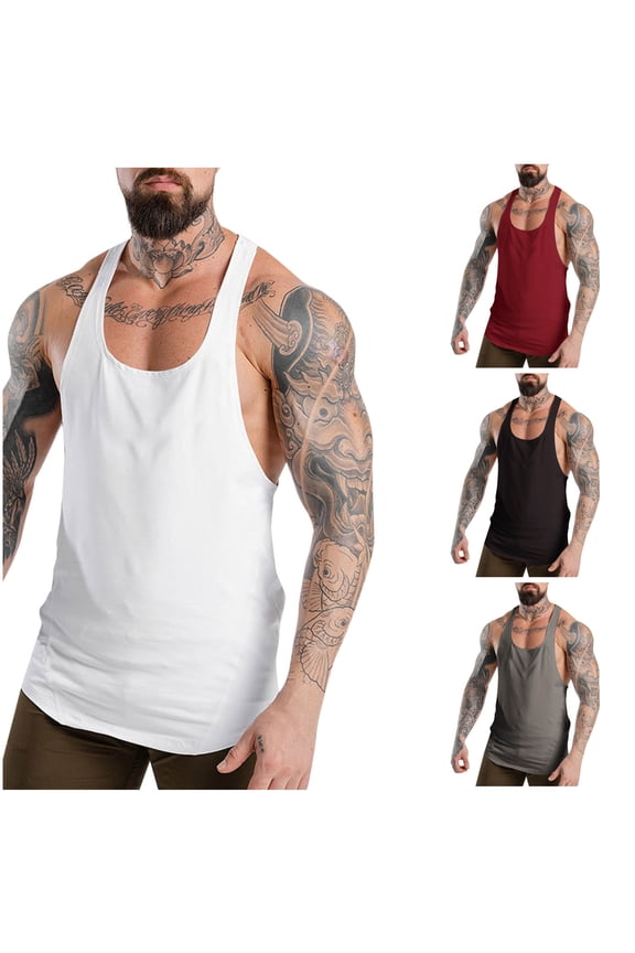 Men's Stringer Tank Top Bodybuilding Workout Gym Vest Athletic Fitness Shirts Y-Back Fit Sleeveless Basic Shirt Red M