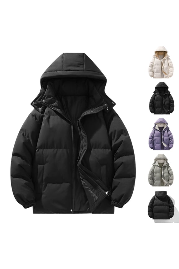 Men's Winter Cotton Parka Outdoor Hooded Thickened Windproof Cotton Jacket Fluffy Warm Casual Down Jackets with Pockets Purple XL