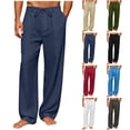 thumbnail image 1 of QIUOMBBP Mens Golf Pants Summer Loose Breathable Linen Trousers for Yoga Elastic Waist Drawstring Lightweight Straight Leg Pant Red XL, 1 of 8