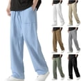 thumbnail image 1 of QIUOMBBP Mens Wide Leg Pants Summer Baggy Breathable Linen Straight Leg Pant Drawstring Elastic Waist Thin Lightweight Trousers White L, 1 of 9