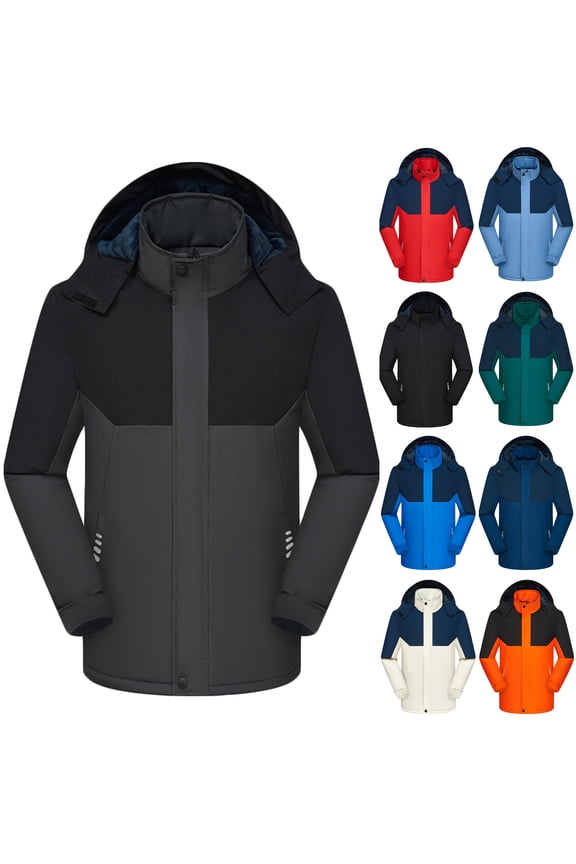 Mens Winter Rain Jacket with Removable Hood Zip Up Long Sleece Trench Coats Waterproof Outdoor Windbreaker, Black, XXXXL