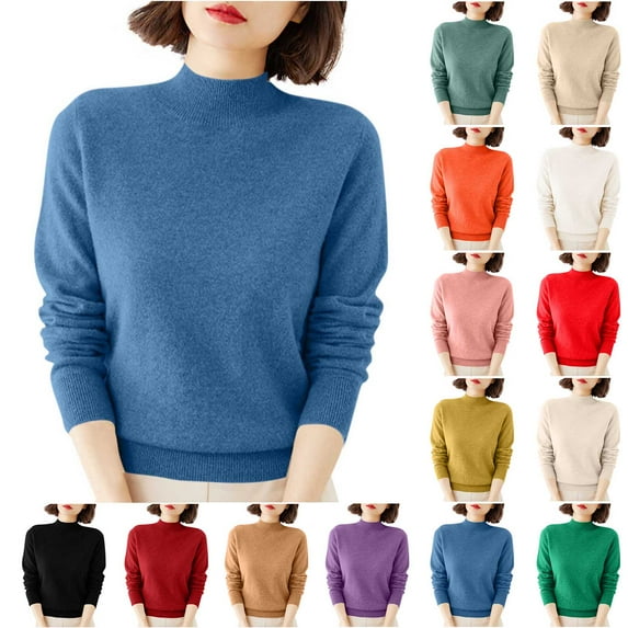 QIUOMBBP Mock Neck Sweaters for Women Warm Long Sleeve Knit Sweater Tops Solid Color Soft Pullover Jumper, Beige, XXL