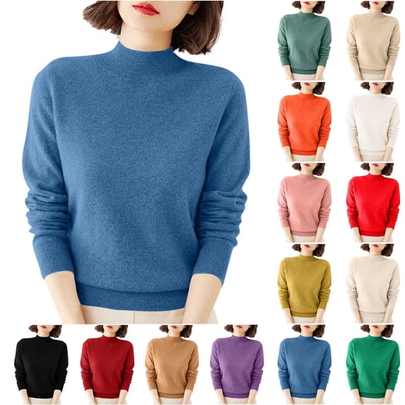 QIUOMBBP Mock Neck Sweaters for Women Warm Long Sleeve Knit Sweater Tops Solid Color Soft Pullover Jumper, Beige, XXXL