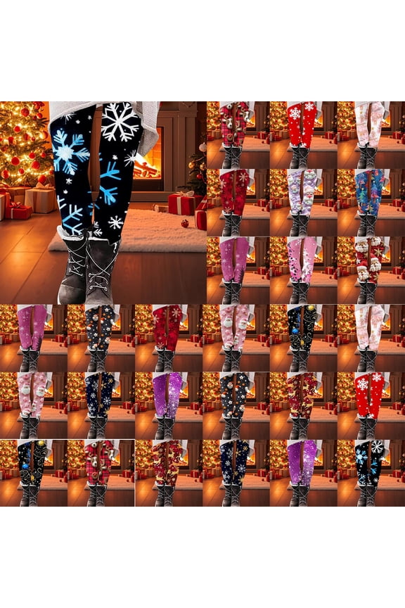 Multicolor Christmas Pajama Pants Women Santa Claus Print Elastic Waist Soft Lenggings Xmas Ankle Length Yoga Lengging Tights S