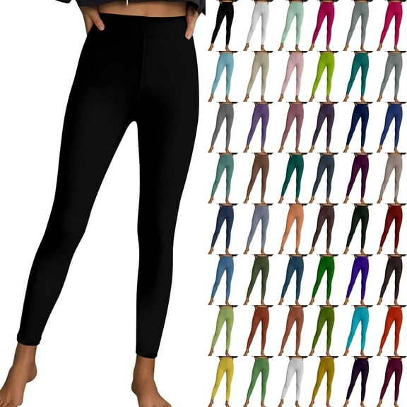QIUOMBBP Multicolor Leggings for Women Tummy Control Casual Stretch Ankle Length Tights Solid Color Milk Silk Soft Butt Lifting Yoga Pants L