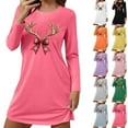 thumbnail image 1 of QIUOMBBP Nightgowns for Women Long Sleeve Sleepshirt Crew Neck Pullover Dresses Holiday Sleepwear Christmas Gifts, Light Blue, XL, 1 of 7