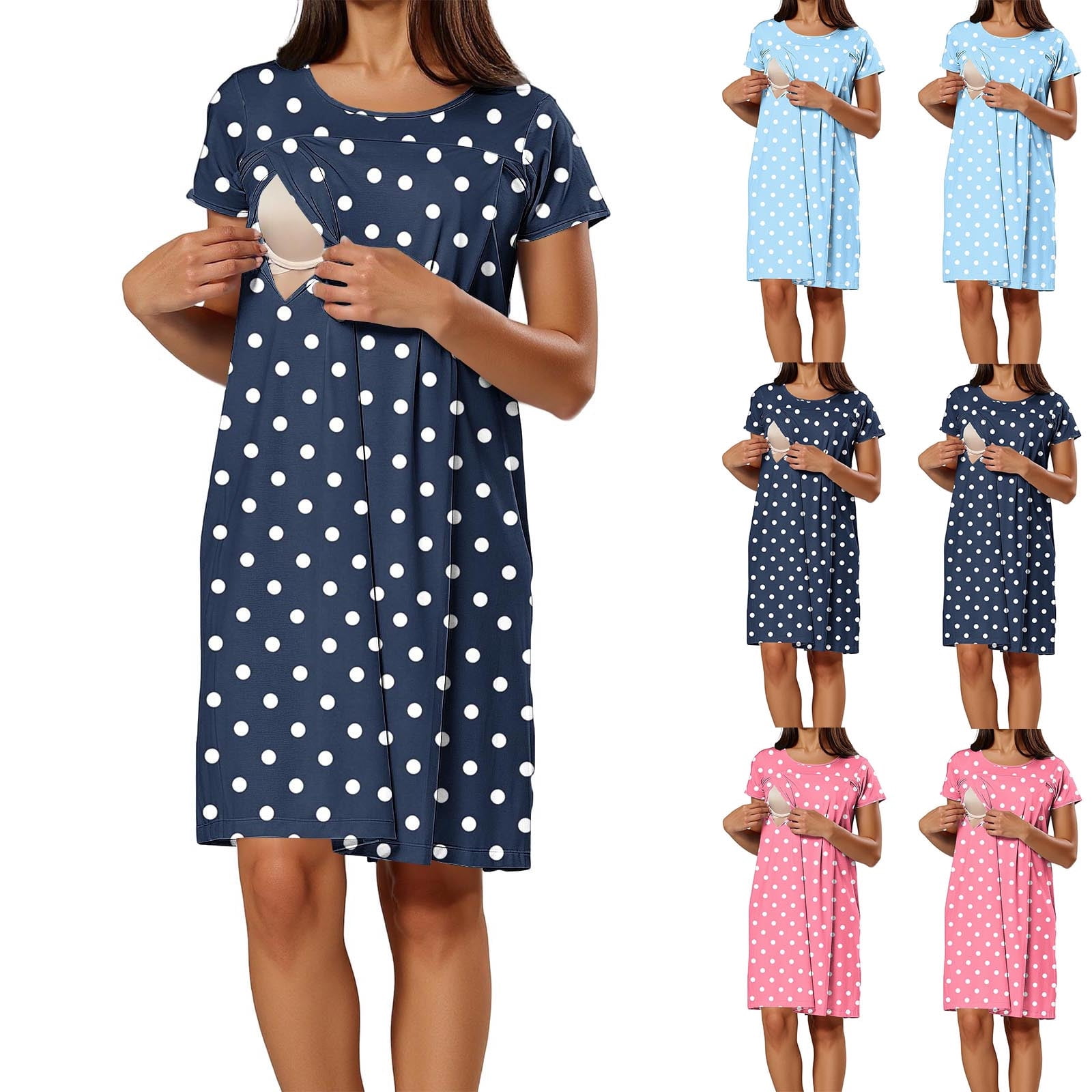cute nursing dresses Qiuombbp Nursing Dresses Breastfeeding Women Maternity Nightgown Cute Heart Print Labor Delivery Short Sleeve Pregnancy Dress Black M, Women's, Size: