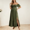thumbnail image 1 of QIUOMBBP Off the Shoulder Maternity Dress for Women Layer Tiered Solid Color Long Dress with Slit Trendy Summer Dress Army Green XXL, 1 of 8