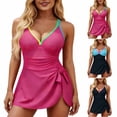 thumbnail image 1 of QIUOMBBP One Piece Swim Dress for Women V Neck Crisscross Back Tummy Control Swimdress Sarong Wraps Bathing Suit Sky Blue M, 1 of 8