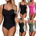 thumbnail image 1 of QIUOMBBP One Piece Swimsuits for Women Ruched Twist Front Tummy Control Bathing Suit Beach Vacation Swimwear Coffee XL, 1 of 7
