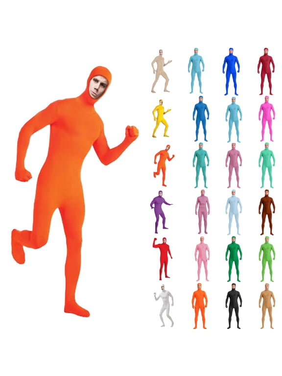 Open Face Bodysuit Unisex Stretch Slim Fit Hooded Jumpsuits Mens and Womens Long Sleeve Full Body Playsuits, Orange, XXL