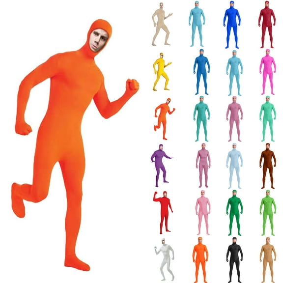 QIUOMBBP Orange Unisex Funny Open Face Bodysuits Adult Casual Stretch Dance Jumpsuits Solid Color Festival Clothing L