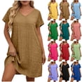 thumbnail image 1 of QIUOMBBP Oversized Tshirt Dress for Women Short Sleeve Casual V Neck Summer Beach Vacation Sundresses Loose Fit Midi Dresses Black XXXXXL, 1 of 6