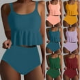 thumbnail image 1 of QIUOMBBP Peplum Tankini Set for Women Plus Size Two Piece Ruffle Tank Top with High Waisted Bottom Modest Summer Beach Bathing Suits Wine S, 1 of 6