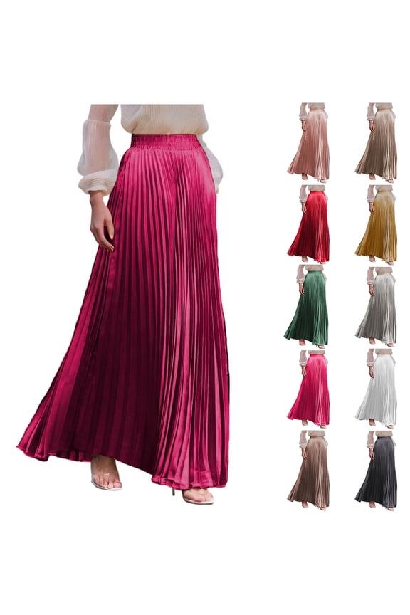 Pleated Long Skirts for Women Elastic High Waist Flowy A Line Maxi Skirts Loose Casual Summer Night Out Clothing Dark Gray S