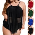 thumbnail image 1 of QIUOMBBP Plus Size Tankini Set for Women Mesh Ruffle Spaghetti Strap Tank Top with Bikini Bottom Summer Beach Two Piece Bathing Suit Black XXXXL, 1 of 8