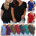 thumbnail image 1 of QIUOMBBP Plus Size Tops for Women Dressy Casual Pleated V Neck T Shirts Summer Cotton Soft Tunic Blouse Flowy Loose Tees, White, XXXL, 1 of 6