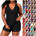 thumbnail image 1 of QIUOMBBP Plus Size Two Piece Tankini Swimsuit for Women V Neck Padded Halter Top with Swim Boyshorts Tummy Control Modest Beach Bathing Suit Light Blue XXXXL, 1 of 8
