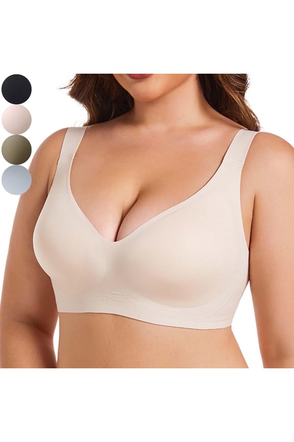 Plus Size Wireless Bras for Women Full Coverage Push Up Tshirt Bra Comfort Fit Large Cup Shaping Support Bralette Black L