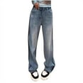 thumbnail image 1 of QIUOMBBP Plus Size Womens High Waisted Wide Leg Jeans Stretchy Baggy Vintage Denim Pants with Pockets, Blue, XXXXL, 1 of 4