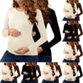 thumbnail image 1 of QIUOMBBP Pregnant Woman 2PC Top and Base Layer Elastic Round Neck Inner Lining Long-sleeved T-shirt Top Beige XXL, 1 of 9