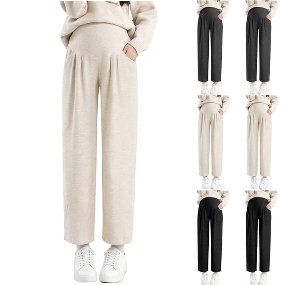 QIUOMBBP Pregnant Women's Solid Color Long Pants for Spring and Fall Elastic Waist Outerwear Belly Support Non-Tight Belly Pants Black XL