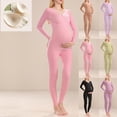 thumbnail image 1 of QIUOMBBP Pregnant Women's Solid Color Round Neck Long Sleeved Nursing Top with Adjustable Waistband Long Pants Warm Loungewear Pink XL, 1 of 7