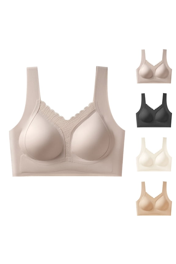 Pull On Bras for Women Full Coverage Wireless Seamless Tshirts Bra Push Up Anti Sagging Bralette Black M