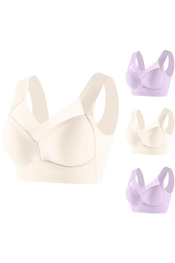 Purple Posture Correcting Bra for Seniors Lightweight Wireless Plus Size Full Coverage Everyday Bras, L