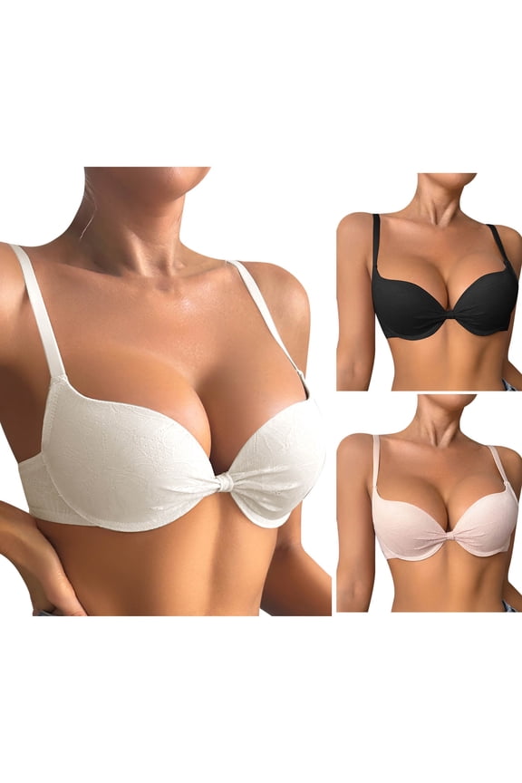 Push Up Bras for Womens Support Lift V Neck Underwire Bikini Top Seamless Smooth Everyday T Shirt Bra White XL(85B)
