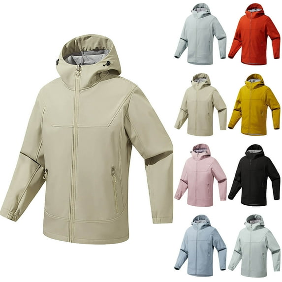 QIUOMBBP Rain Jacket Mens Waterproof with Hood Zip Up Long Sleeve Windbreaker with Pockets Casual Lightweight Winter Outdoor Coats, Black, S