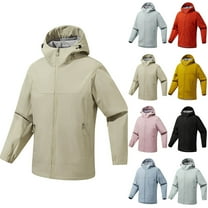 QIUOMBBP Rain Jacket Mens Waterproof with Hood Zip Up Long Sleeve Windbreaker with Pockets Casual Lightweight Winter Outdoor Coats, Black, S