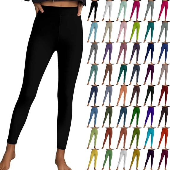 QIUOMBBP Red Leggings for Women Tummy Control Casual Stretch Ankle Length Tights Solid Color Milk Silk Soft Butt Lifting Yoga Pants S