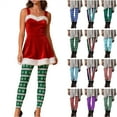 thumbnail image 1 of QIUOMBBP Red Women's Christmas Stripe Printed Leggings Elastic High Waisted Yoga Pants Casual Tight Bottom Trousers L, 1 of 10