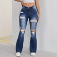 thumbnail image 1 of QIUOMBBP Ripped Jean Leggings for Women Bell Bottom Bootcut Denim Pants Mid Rise Stretchy Cut Out Flare Jeans, Blue, M, 1 of 7