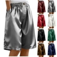 thumbnail image 1 of QIUOMBBP Satin Long Shorts for Women High Waisted Smooth Comfy Short with Pockets Summer Casual Knee Length Pants Wine L, 1 of 7