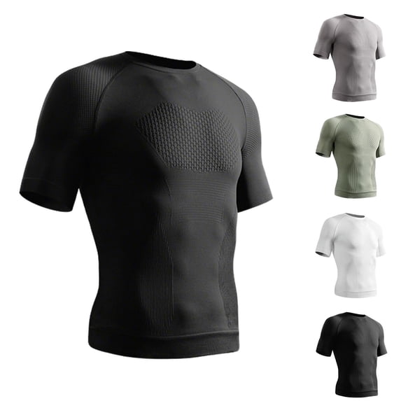 QIUOMBBP Short Sleeve Compression Shirts for Men Crew Neck Quick Dry Running Tshirt Summer Slim Fit Lightweight Active Tees Green XXL