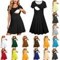 thumbnail image 1 of QIUOMBBP Short Sleeve Maternity Dress for Women Crew Neck Pleated Breastfeeding Dress Loose Summer Dresses Sky Blue XL, 1 of 6