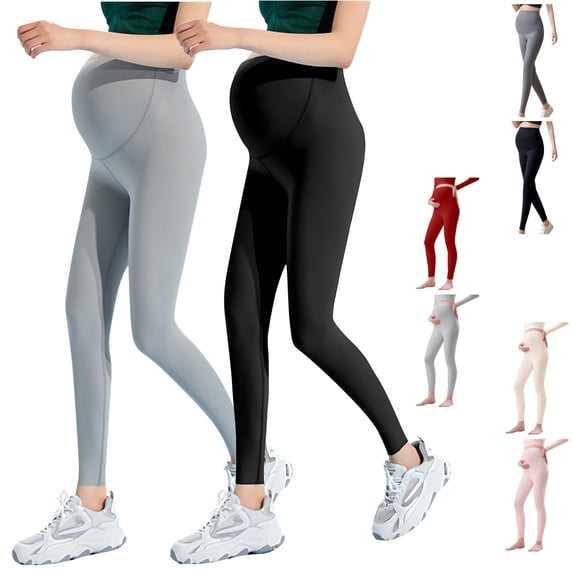QIUOMBBP Skinny Solid Color Yoga Pants for Woman High Waist Seamless Maternity Leggings Lightweight Summer Workout Pants Gray XL