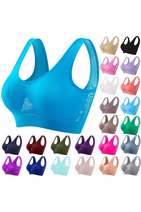 Sports Bra for Women Plus Size High Support Workout Bras with Breathable Mesh Wireless Bralettes, White, XXL