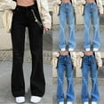 thumbnail image 1 of QIUOMBBP Stretch Flare Jeans for Women with Pockets High Waisted Bootcut Denim Pants Trendy Y2k Jean Pants, Black, XXL, 1 of 10