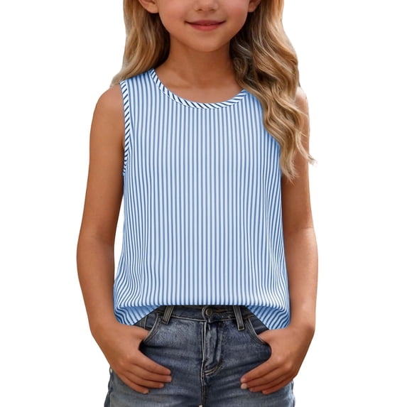 QIUOMBBP Summer Striped Tank Tops for Girls Casual Crewneck Sleeveless Cotton Linen Shirts Beach Vacation Camis Blouses Red 11 Years