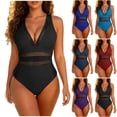 thumbnail image 1 of QIUOMBBP Tummy Control One Piece Bathing Suit for Women Crisscross Back Swimsuits with Built in Removable Bra Mesh Slimming Beach Sport Swimwear Black S, 1 of 9