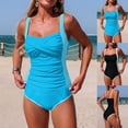 thumbnail image 1 of QIUOMBBP Tummy Control Tankini Swimsuits for Women Twist Front Tank Top with High Waist Bikini Bottom 2 Piece Beach Vacation Bathing Suit Blue S, 1 of 7
