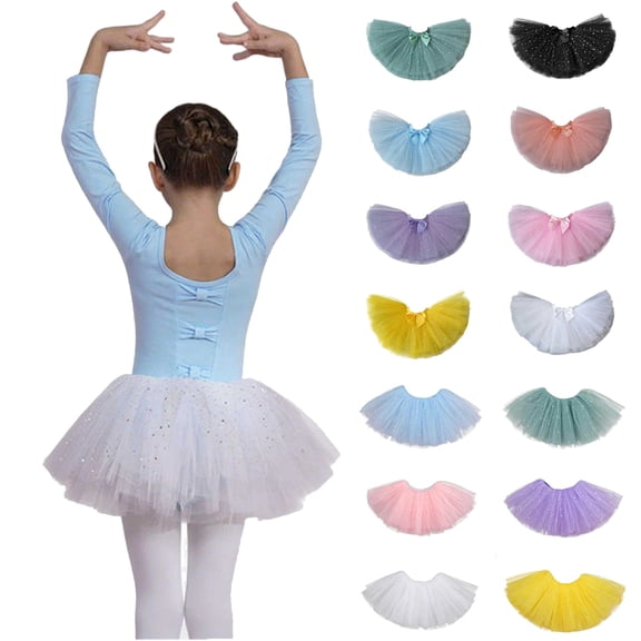 QIUOMBBP Tutu Skirts for Kids Halloween Costume Party Dress Fluffy Ballet Tulle Mesh Layered Skirt Light Blue
