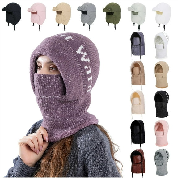 QIUOMBBP Windproof Trapper Hat for Women Ear Flap Hunting Hats with Face Mask Outdoor Skiing Snow Caps, Khaki